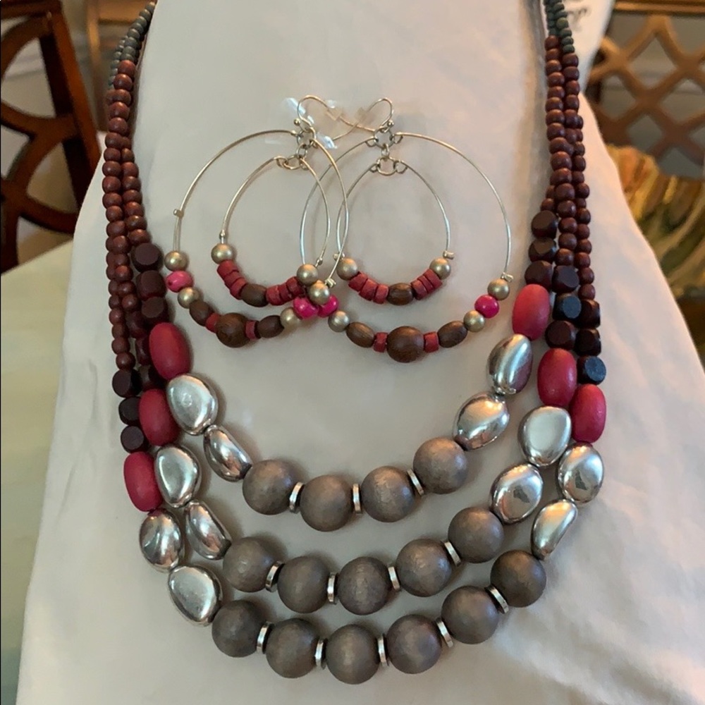 Chicos wooden beaded necklace and earrings